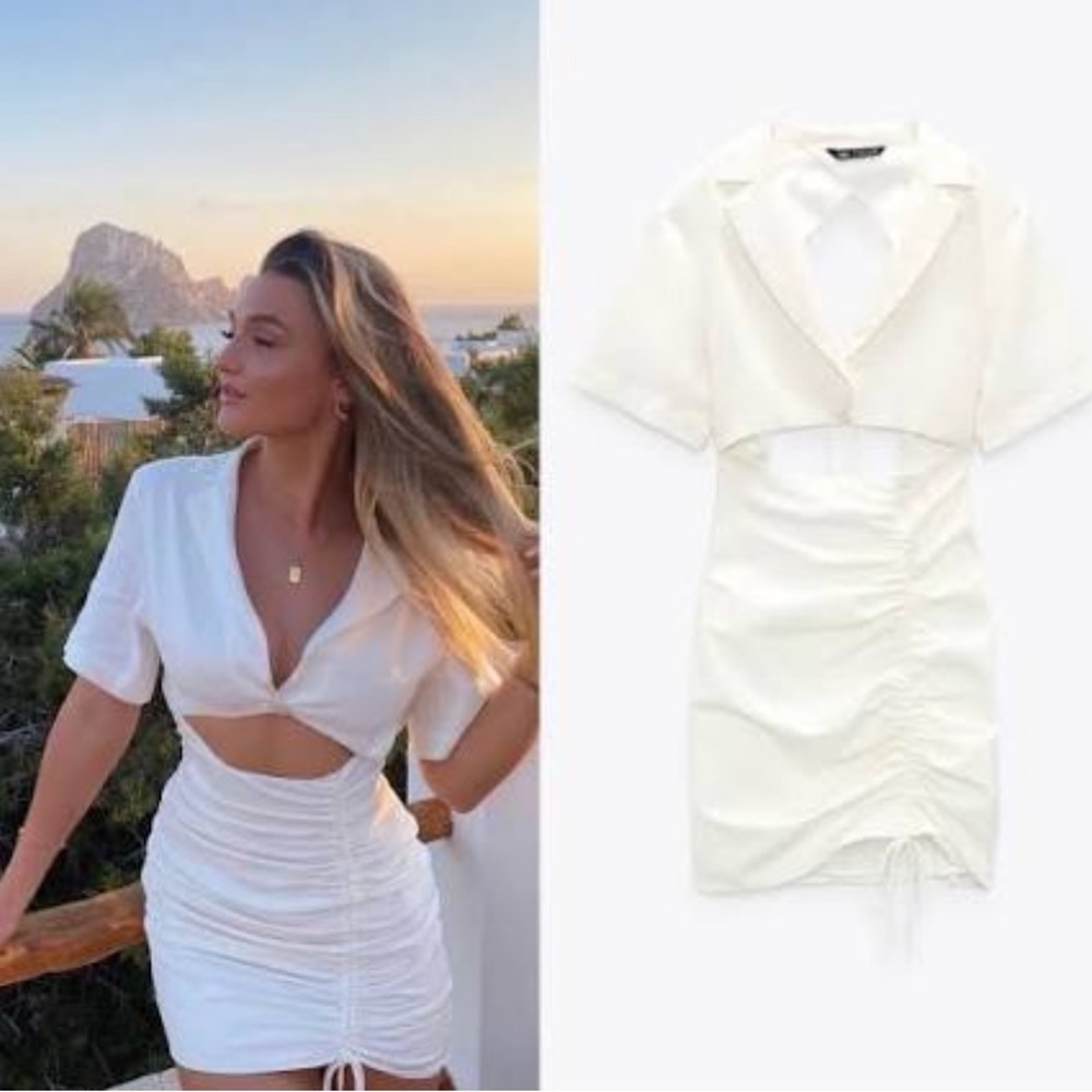 Zara Linen Blend Cut out Spaguetti Tie  Straps Mini Dress